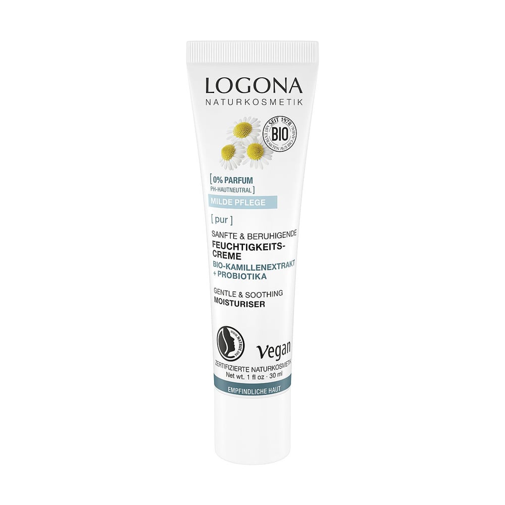 Біо-крем для обличчя Logona Pur Gentle &amp; Soothing Moisturiser для чутливої шкіри, з ромашкою та пробіотиками, 30 мл